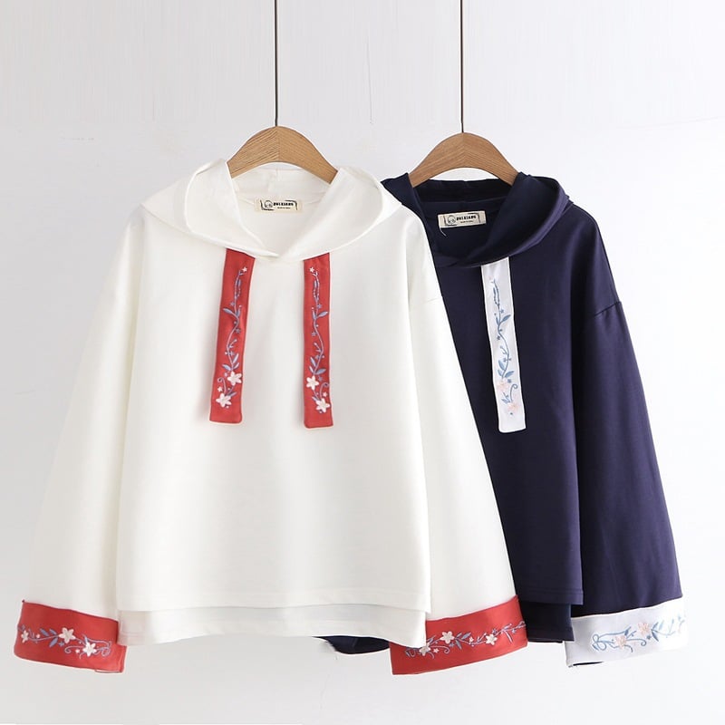 Hooded Solid Color Embroidery Hoodie for Women | Streetwear