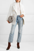 Casual White Double-Breasted Cashmere Coat