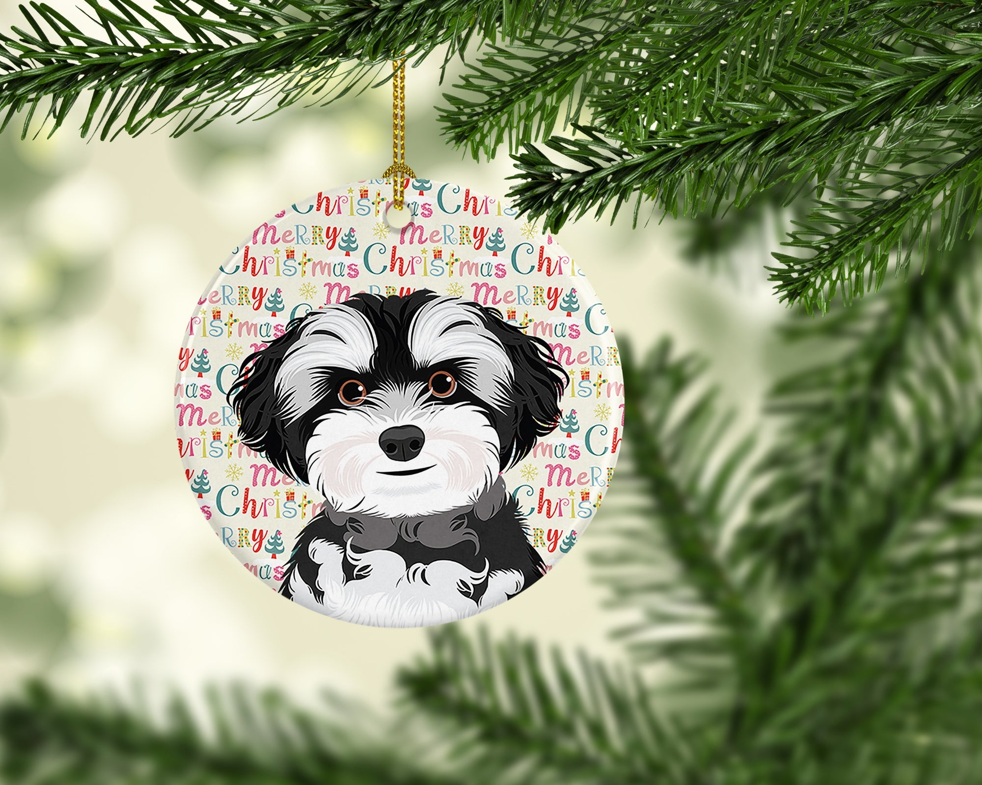 Shih-Tzu Black and White #2 Christmas Ceramic Ornament
