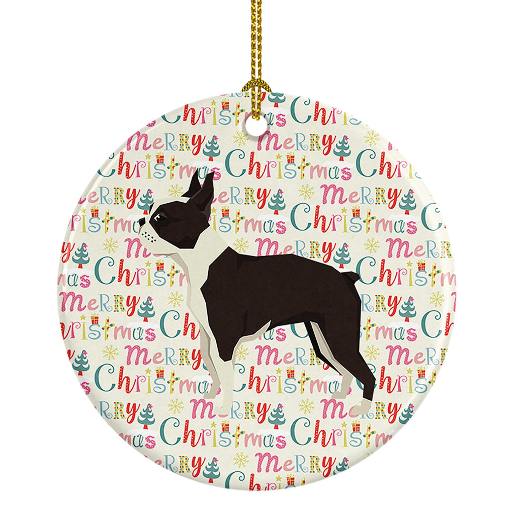 Boston Terrier Merry Christmas Ceramic Ornament