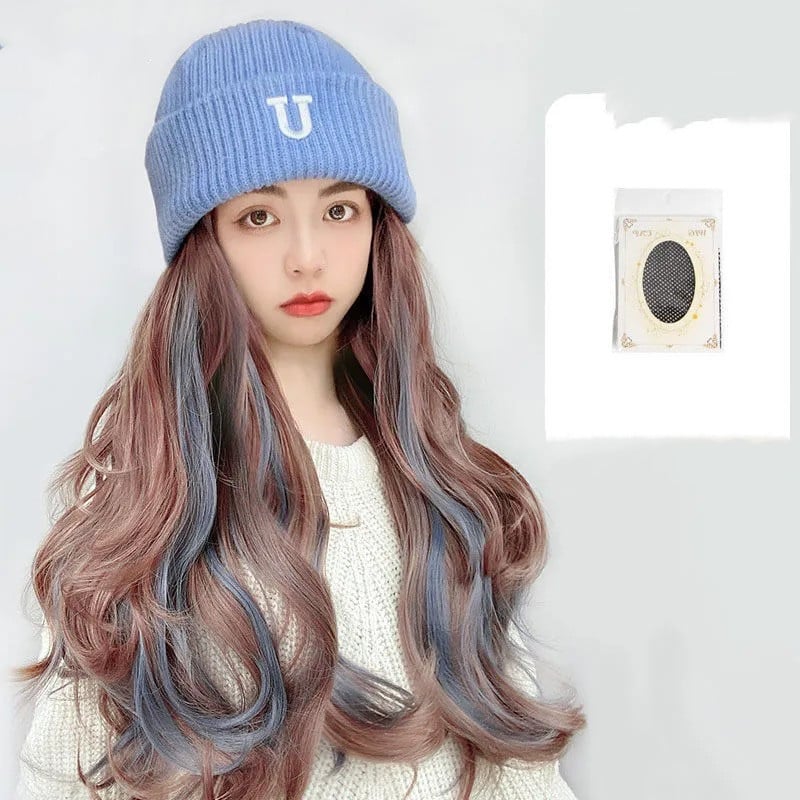 Lifelike Knitted Wool Hat Wig for Women | Embroidered Cap