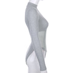 2019 Women's High Neck Sheer Bodysuit with Panels