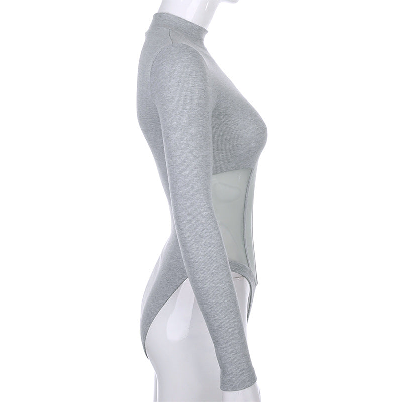 2019 Women's High Neck Sheer Bodysuit with Panels