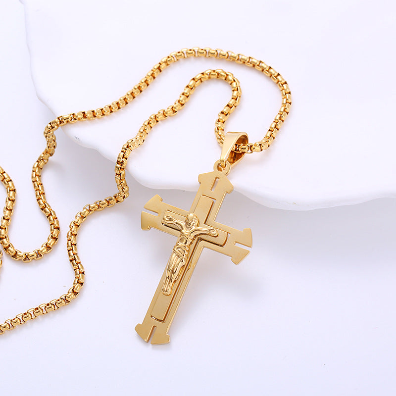 Vintage Stainless Steel Crucifix Cross Necklace