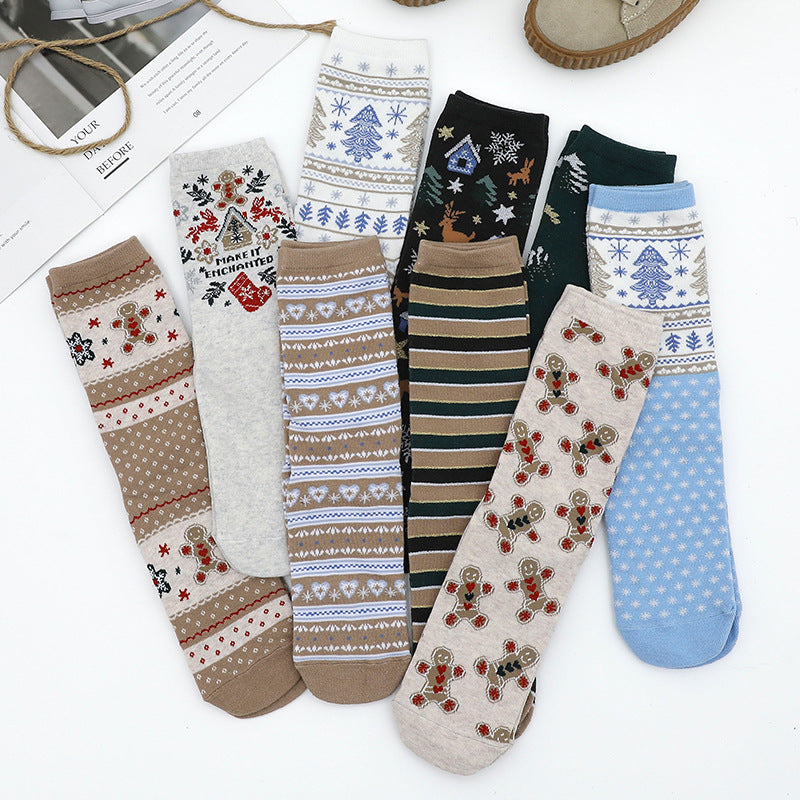 Christmas Couple Cotton Socks with Gingerbread Man Design