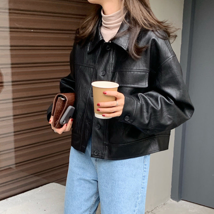 Small PU Leather Short Jacket for Spring and Autumn