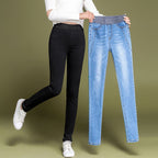 Plus Size Women's High Waist Fleece Elastic Jeans
