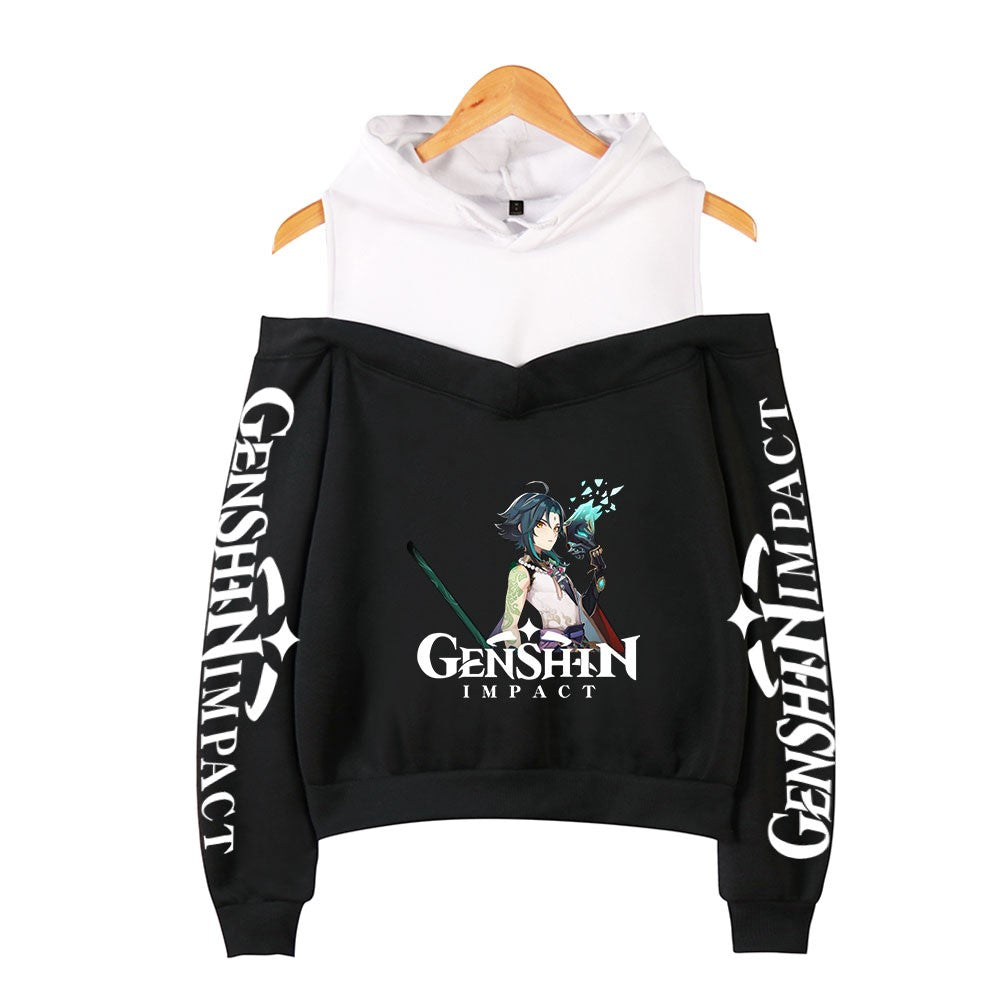Women's Hooded Off-Shoulder Sweatshirt - Harajuku Style | Streetwear