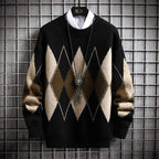 Men's Loose Plaid Round Neck Sweater Top