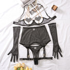 Sexy Sheer Lingerie Set with Heart Chains (5 Pieces)