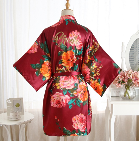 Summer Women's Nightgown with Hand-painted Peony Robe