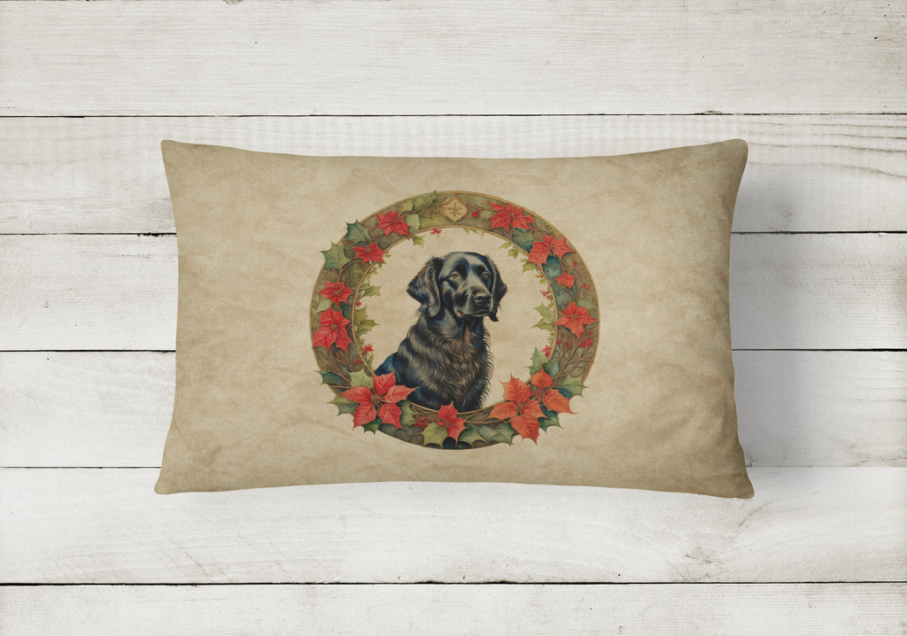 Flat-Coated Retriever Christmas Flowers Throw Pillow