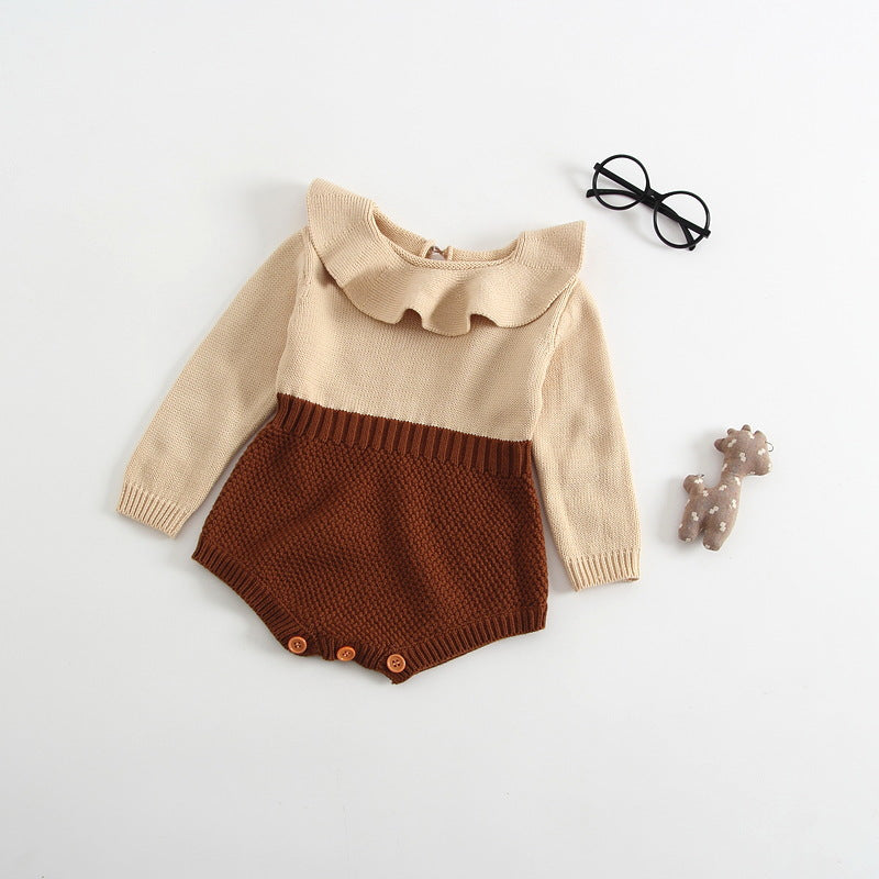 Knitted Baby Doll Collar Bodysuit and Romper Set