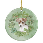 Jack Russell Terrier Puppy Tricolor Christmas Wreath Ceramic Ornament