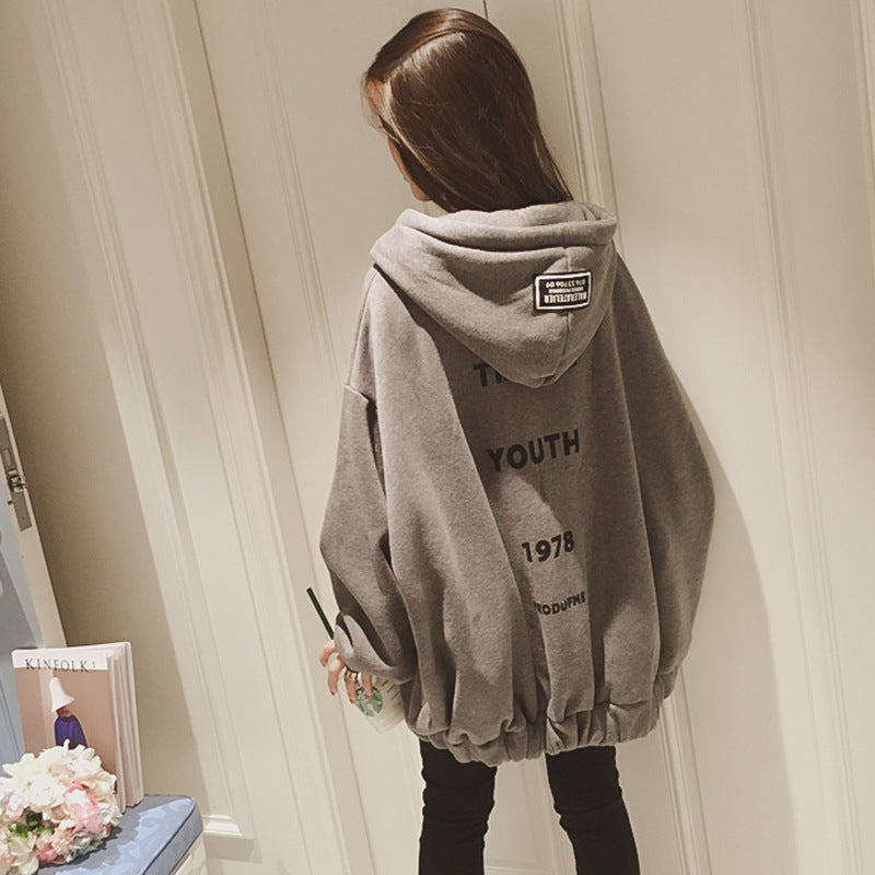 Women's Hooded Mid-Length Sweater Coat with Print