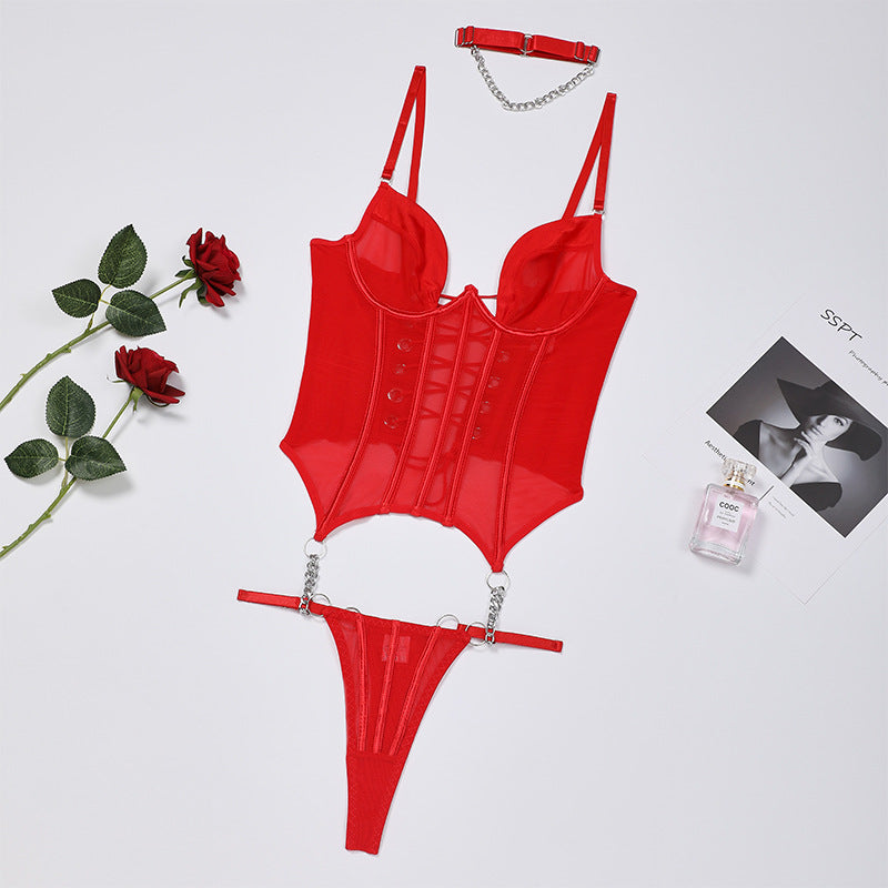 New Women's Lingerie Set with Sheer Mesh and Straps
