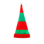 Red and Green Striped Plush Christmas Hat Decoration | Embroidered Cap