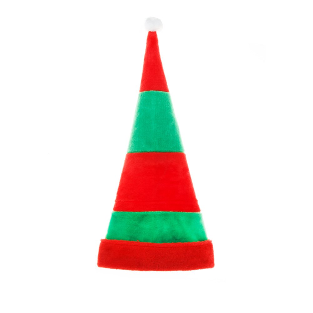 Red and Green Striped Plush Christmas Hat Decoration | Embroidered Cap