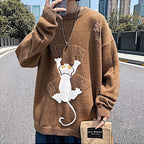 Printed Pullover Sweater in Loose and Lazy Style | Streetwear