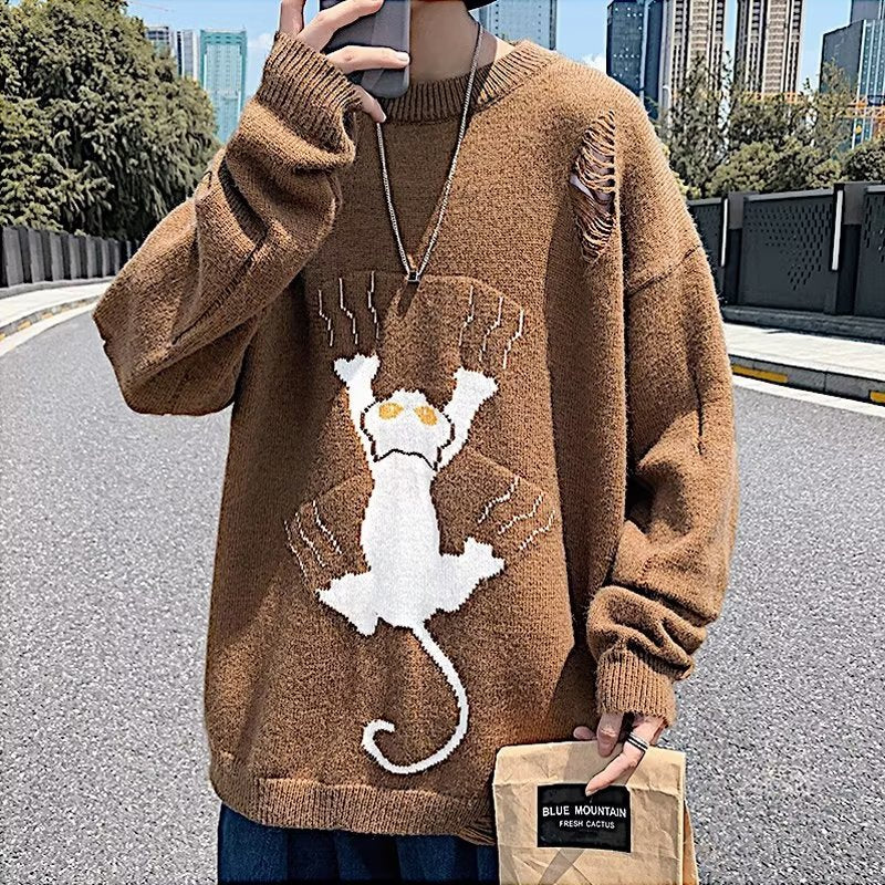 Printed Pullover Sweater in Loose and Lazy Style | Streetwear