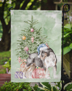 Bull Terrier Tricolor Christmas Presents and Tree Garden Flag