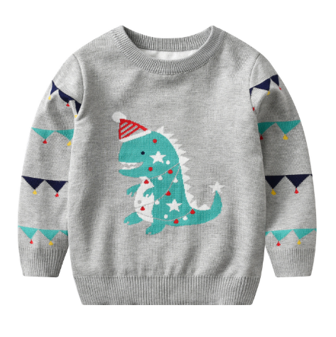 Christmas Dinosaur Jacquard Double Padded Sweater