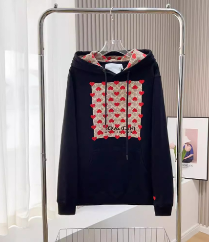 Heart Print Embroidered Hooded Pullover Sweater Top | Streetwear