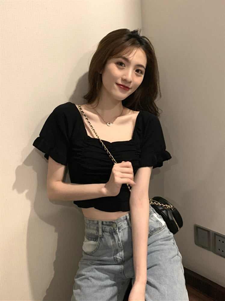 2020 New Women's Short Sleeve Knit Crop Top