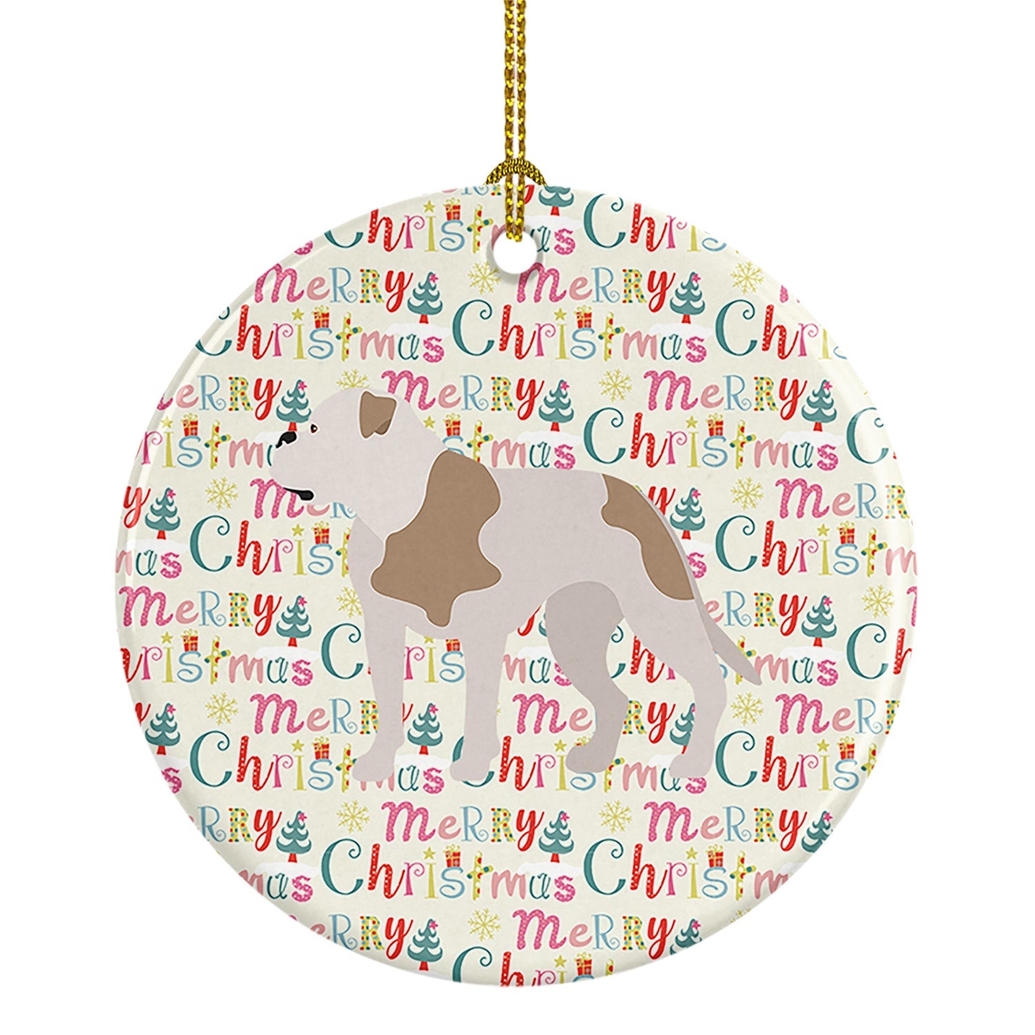 American Bulldog Merry Christmas Ceramic Ornament