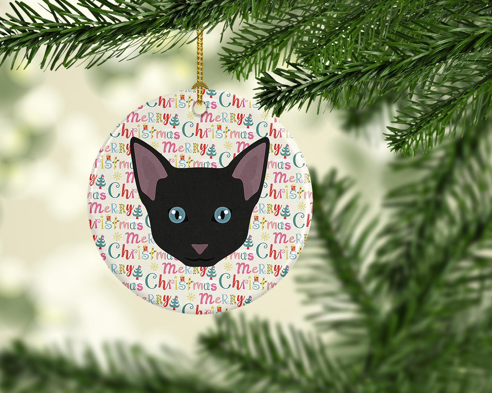 Russian White Black Cat Christmas Ceramic Ornament
