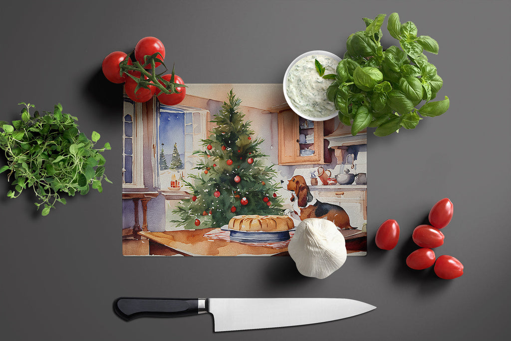 Basset Hound Christmas Cookies Glass Cutting Board