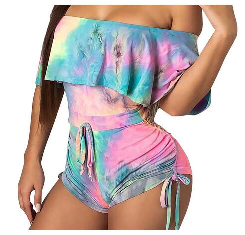 Q227 Fashionable Gradient Ink Bodysuit with Ruffles