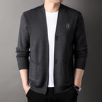 Men's Autumn Knitted Cardigan with Simple Embroidery