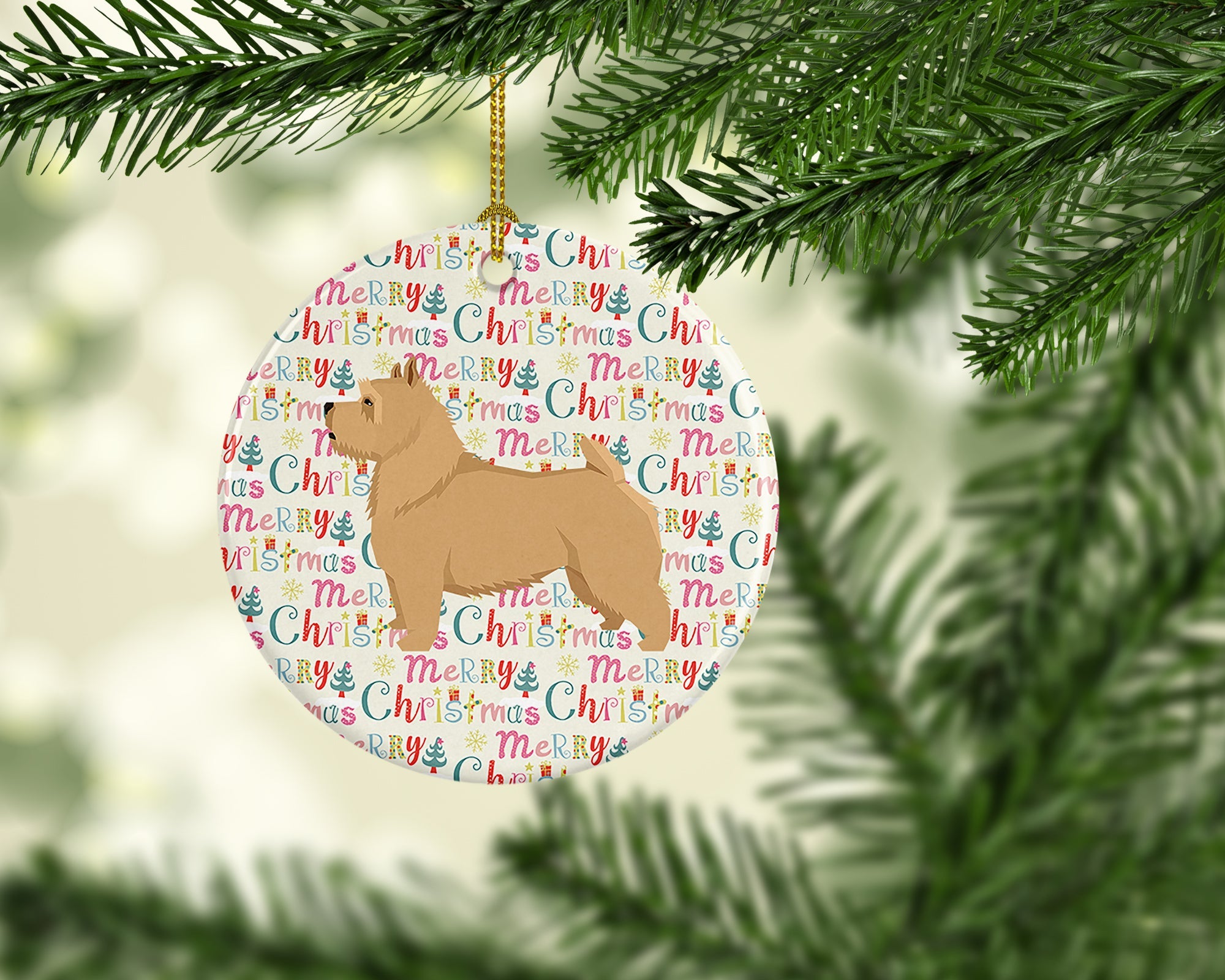 Norwich Terrier Merry Christmas Ceramic Ornament