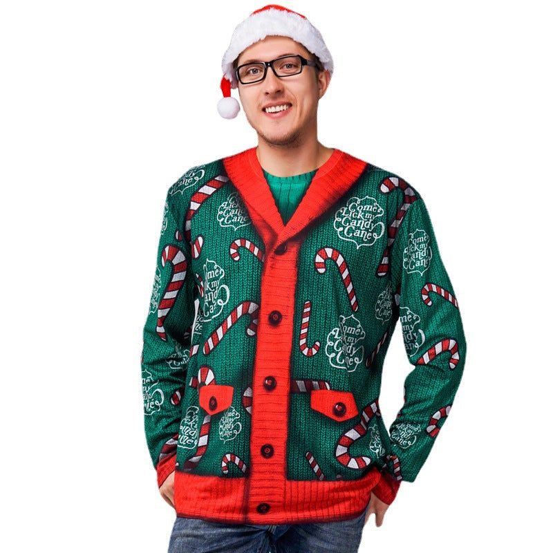 Christmas Sweater Printed Long Sleeve Performance T-shirt | Streetwear
