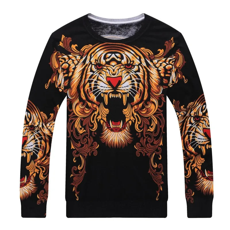 Men's Luxury 3D Tiger Print Knitted Sweater Pullover | Streetwear