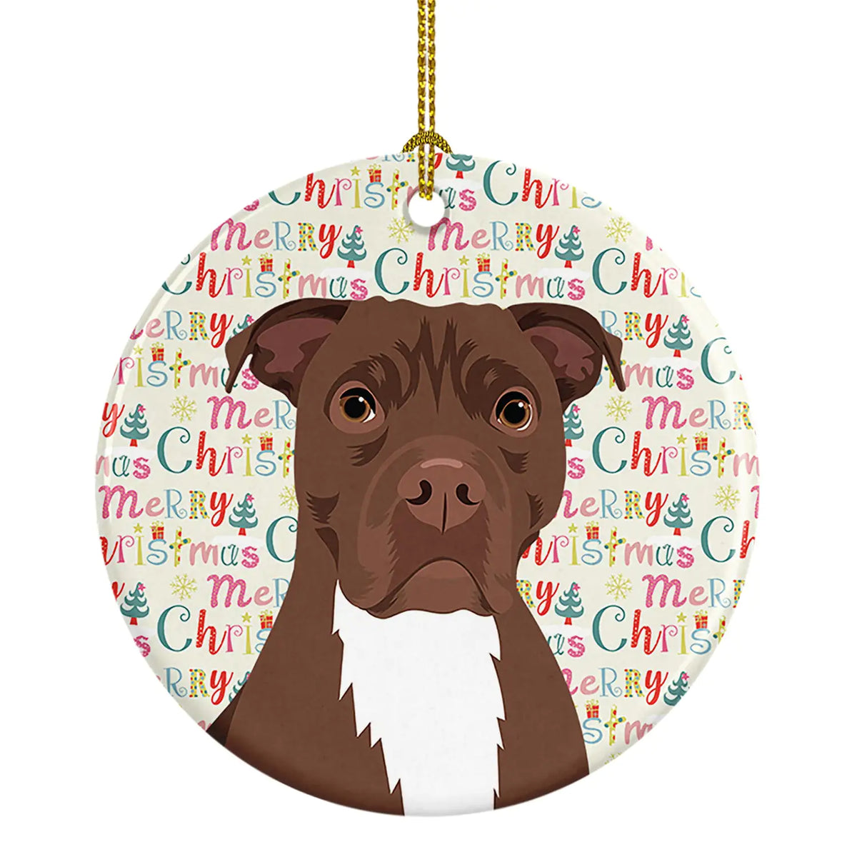Pit Bull Chocolate Christmas Ceramic Ornament