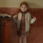Girls' Fog Blue Pure Wool Apricot Knit Cardigan