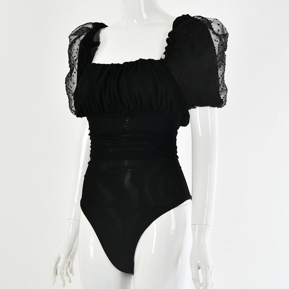 Fashionable Sheer Mesh Princess Sleeve Bodysuit for Women