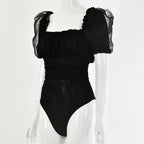 Fashionable Sheer Mesh Princess Sleeve Bodysuit for Women