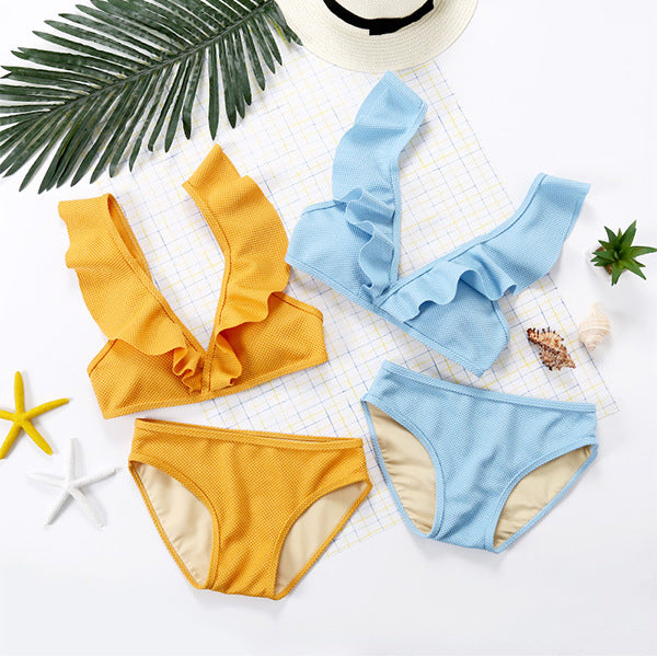 2020 Korean V-Neck Ruffled Crop Bikini Set for Women