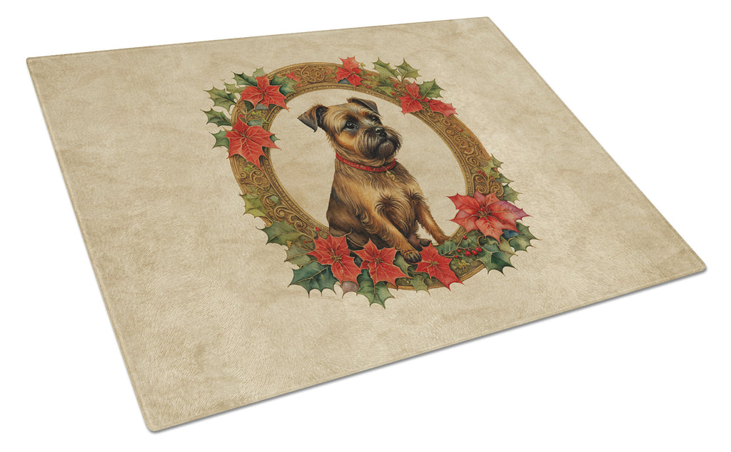 Border Terrier Christmas Flowers Glass Cutting Board