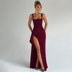 Elegant Women's High Slit Spaghetti Strap Evening Dress