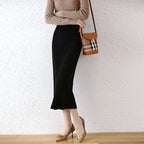 Mid-Length High Waist Pure Wool Skirt for Women