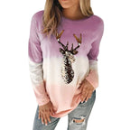 Women's Christmas Sweatshirt with Gradient Reindeer Design | Streetwear