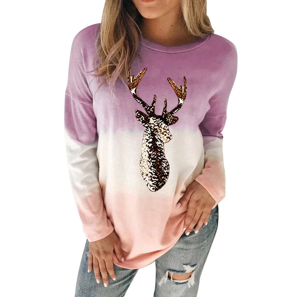 Women's Christmas Sweatshirt with Gradient Reindeer Design | Streetwear