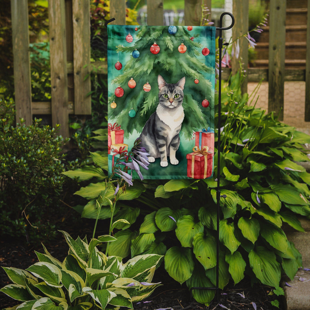 German Rex Cat By the Christmas Tree Garden Flag