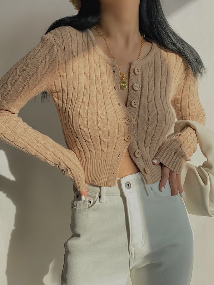 Retro High Waist Long Sleeve Sweater Cardigan