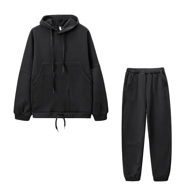 Fashionable Solid Color Hoodie with Large Pockets Set | Streetwear