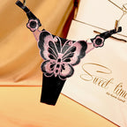 Adjustable Plus Size Butterfly Embroidery Thong Panties